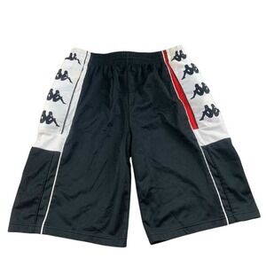 Kappa Shorts Men Medium Black Red Snap Button Logo Tape Colorblock Sportswear